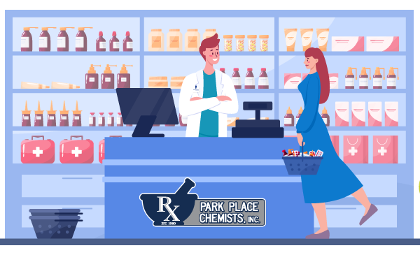 illustration of pharmacist assisting customer